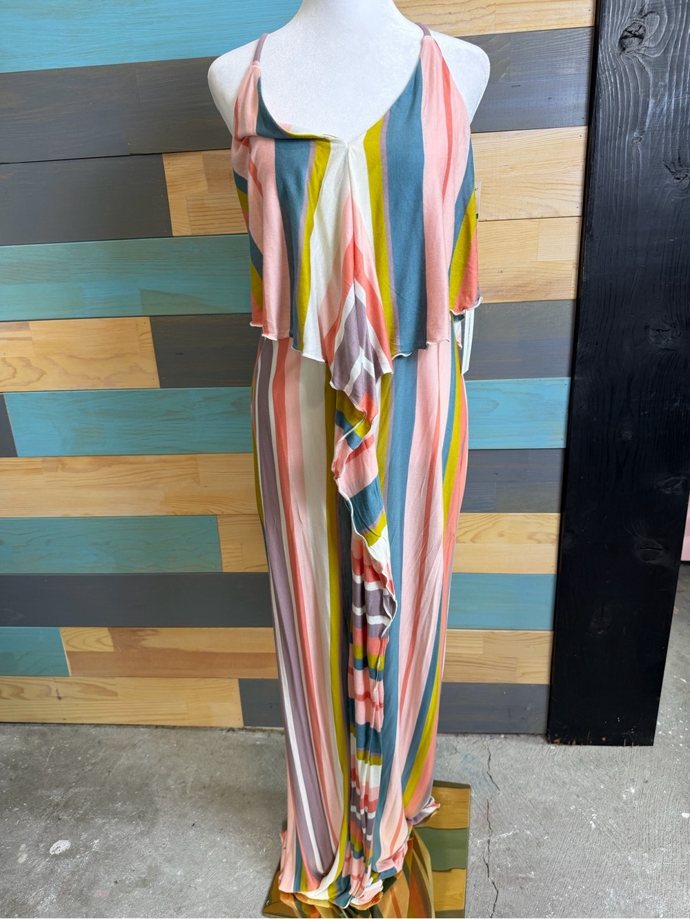 O'Neill Multicolor Striped Lightweight Maxi Dress With Slit Flowy Flattering